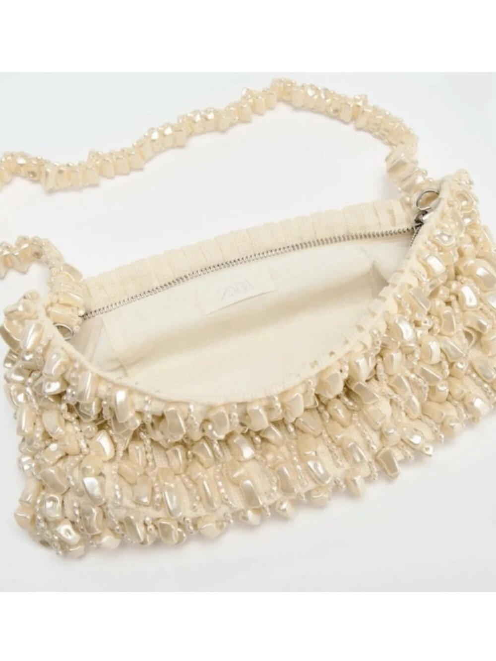 Zara Pearl-Effect Cream Beaded Shoulder Bag - Picture 6 of 8